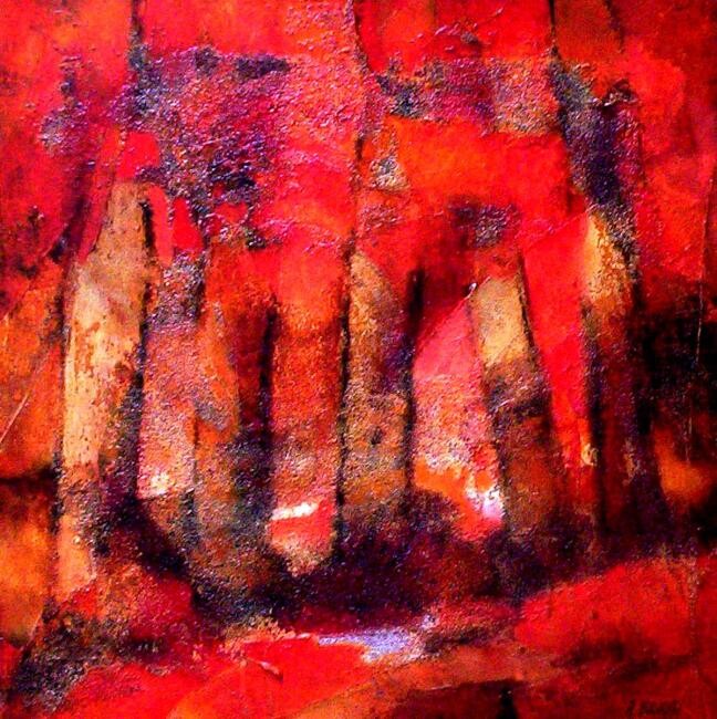 Painting titled "forêt rouge" by Andre Bourdin, Original Artwork