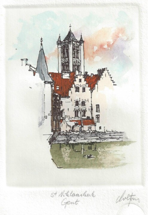 Printmaking titled "Gent Sint Niklaas K…" by André Colpin, Original Artwork, Etching