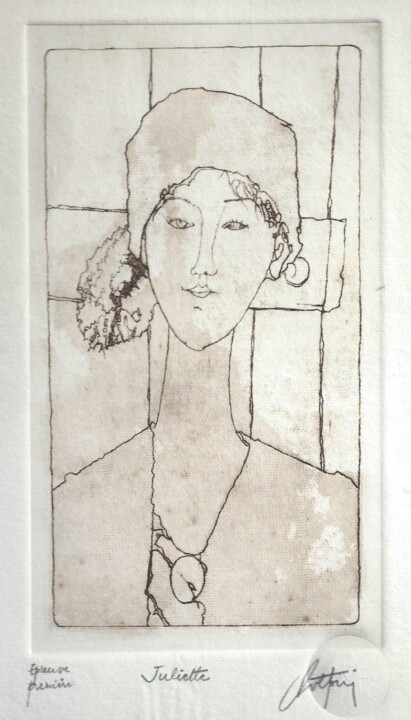Gravures & estampes intitulée "Juliette" par André Colpin, Œuvre d'art originale, Eau-forte