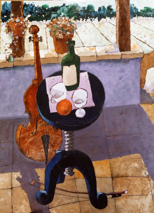 Painting titled "Apéro musical" by André Colpin, Original Artwork, Oil
