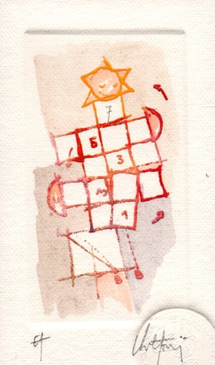 Gravures & estampes intitulée "Petite Marelle" par André Colpin, Œuvre d'art originale, Eau-forte