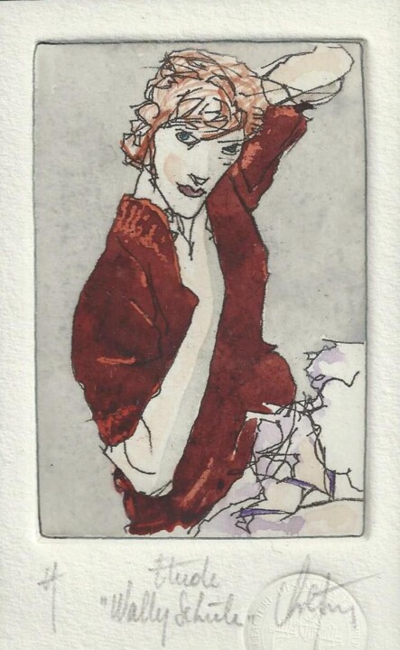 Gravures & estampes intitulée "Etude "Wally Schiel…" par André Colpin, Œuvre d'art originale, Eau-forte