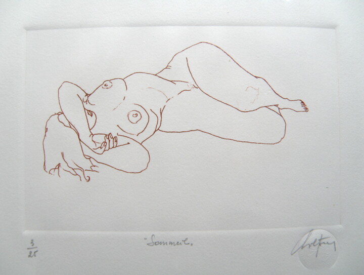 Отпечатки и Гравюры под названием "Sommeil" - André Colpin, Подлинное произведение искусства, Травление