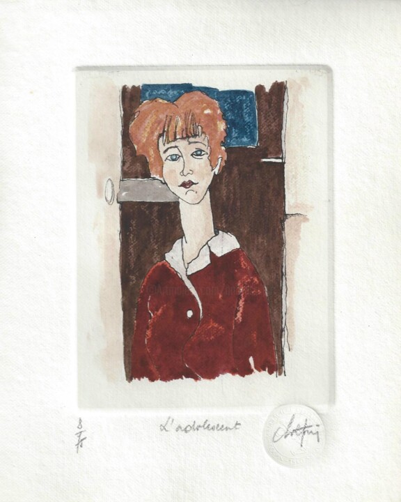 Gravures & estampes intitulée "L'adolescent" par André Colpin, Œuvre d'art originale, Eau-forte