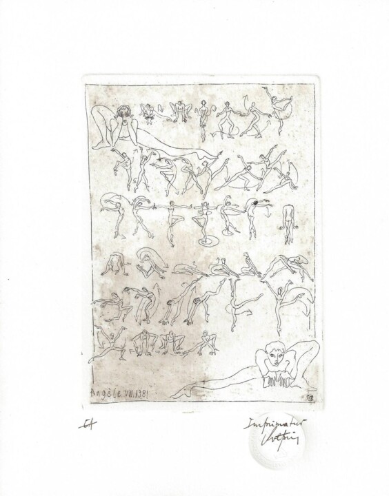 Incisioni, stampe intitolato "Chorégraphie Angéla…" da André Colpin, Opera d'arte originale, Acquaforte