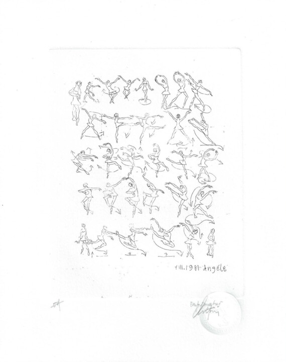 Prenten & gravures getiteld "chorégraphie A.Albr…" door André Colpin, Origineel Kunstwerk, Ets