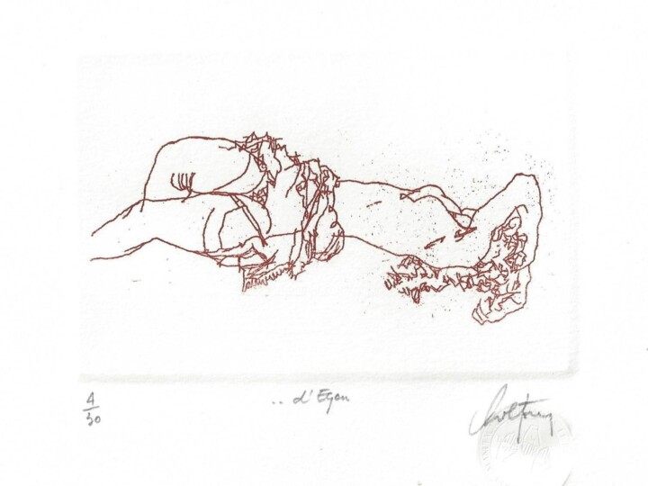 Gravures & estampes intitulée "... d'Egon" par André Colpin, Œuvre d'art originale, Eau-forte