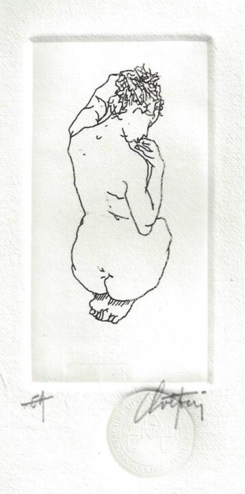 Gravures & estampes intitulée "Petit nu agenouillé" par André Colpin, Œuvre d'art originale, Eau-forte