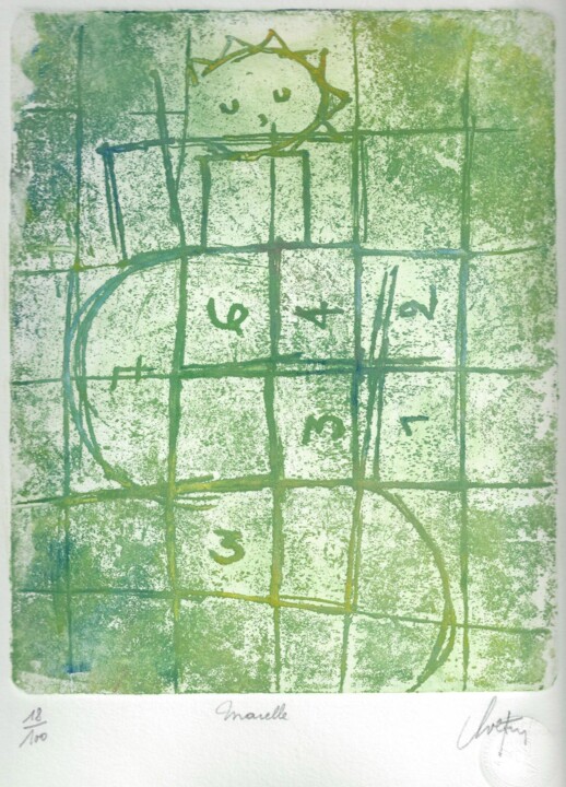 Estampas & grabados titulada "Marelle en vert" por André Colpin, Obra de arte original, Aguafuerte
