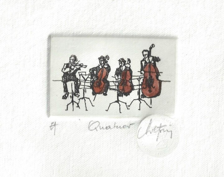 Gravures & estampes intitulée "Quatuor" par André Colpin, Œuvre d'art originale, Eau-forte