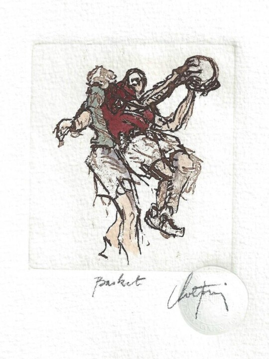 Druckgrafik mit dem Titel "Basket" von André Colpin, Original-Kunstwerk, Radierung