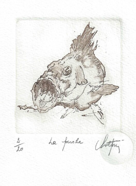 Estampas & grabados titulada "La perche" por André Colpin, Obra de arte original, Aguafuerte