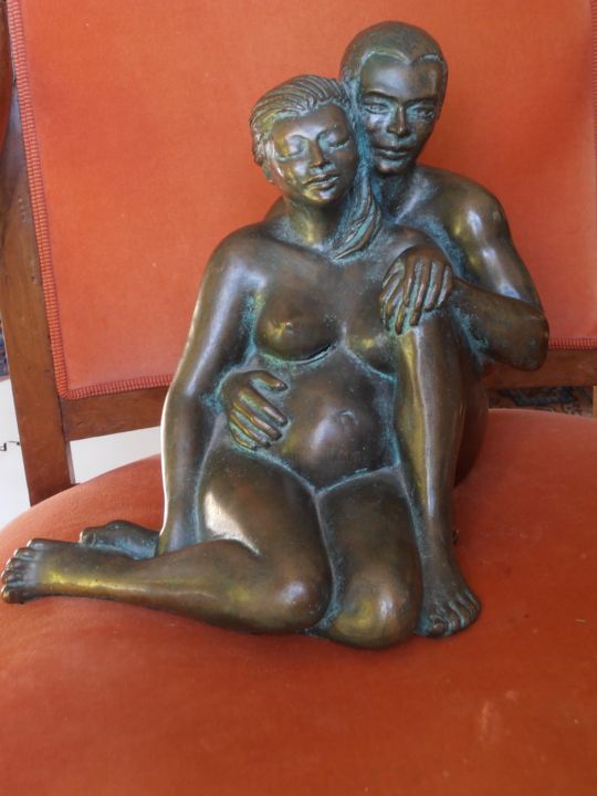 Sculpture intitulée "nu couple enceint" par André Désilles, Œuvre d'art originale, Bronze
