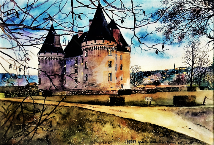 Pintura intitulada "chateau-des-bories-…" por André Farnier, Obras de arte originais