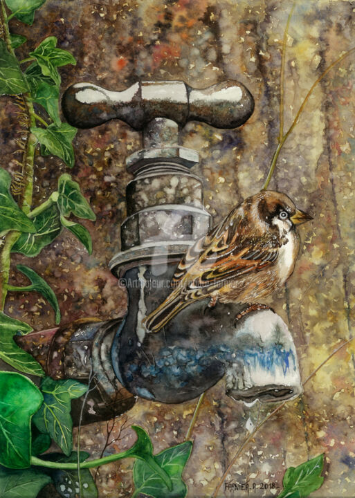 Pintura intitulada "Le goutte à goutte…" por André Farnier, Obras de arte originais, Aquarela