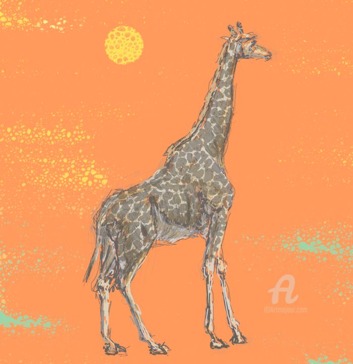 Digital Arts titled "Girafe in the sun" by Girão Tauffer, Original Artwork, Digital Painting