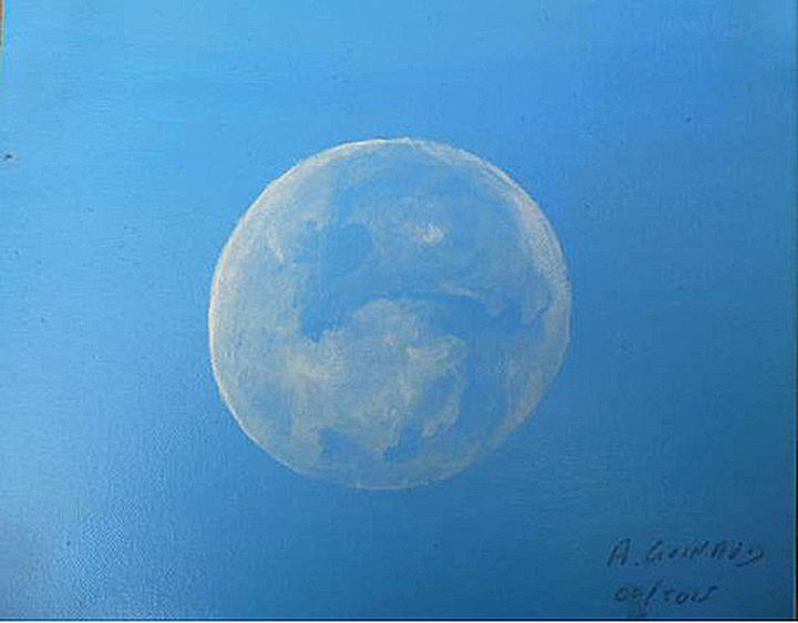 Painting titled "Lune bleue" by André Goinaud, Original Artwork, Oil