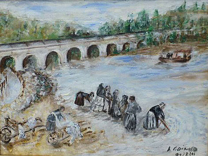 Painting titled "Pont canal Agen 470…" by André Goinaud, Original Artwork, Oil