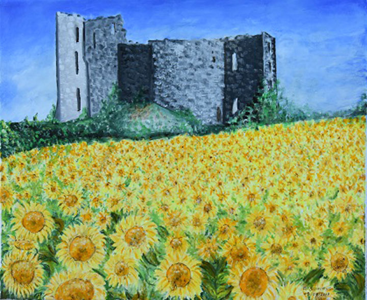 Painting titled "les Tournesols" by André Goinaud, Original Artwork, Oil