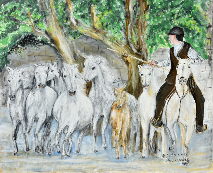 Painting titled "Chevaux Tarascon" by André Goinaud, Original Artwork, Oil