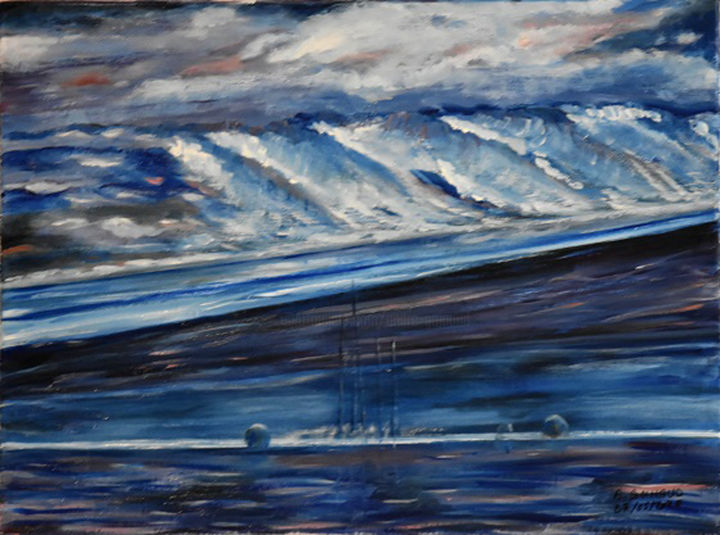 Pintura titulada "Dune du Pilat sur m…" por André Goinaud, Obra de arte original, Oleo Montado en Bastidor de camilla de mad…