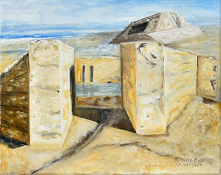 Painting titled "Bunker littoral Atl…" by André Goinaud, Original Artwork, Oil Mounted on Wood Stretcher frame