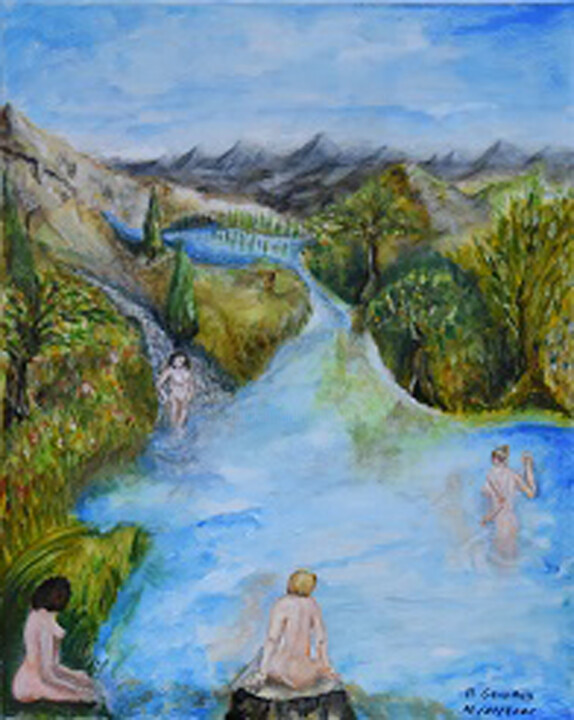 Pintura titulada "La Rivière Chimériq…" por André Goinaud, Obra de arte original, Oleo Montado en Bastidor de camilla de mad…