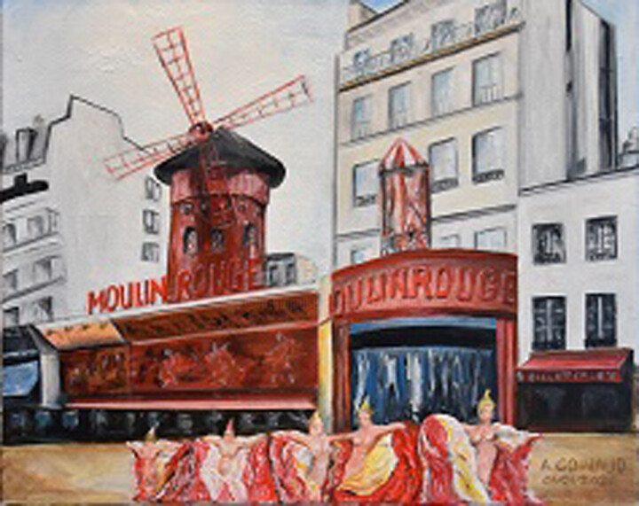 Painting titled "Moulin Rouge (Paris…" by André Goinaud, Original Artwork, Oil Mounted on Wood Stretcher frame