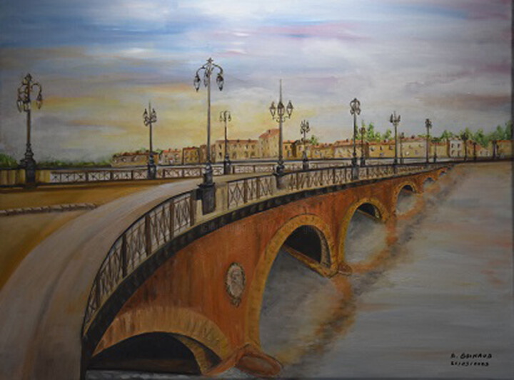 Peinture intitulée "Pont de Pierre de B…" par André Goinaud, Œuvre d'art originale, Huile Monté sur Châssis en bois