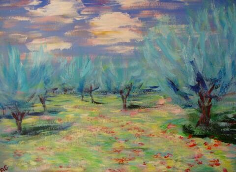 Peinture intitulée "champs d'oliviers" par André Gueydon, Œuvre d'art originale, Huile