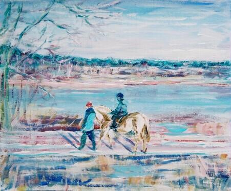 Painting titled "promenade en hiver…" by André Gueydon, Original Artwork, Oil