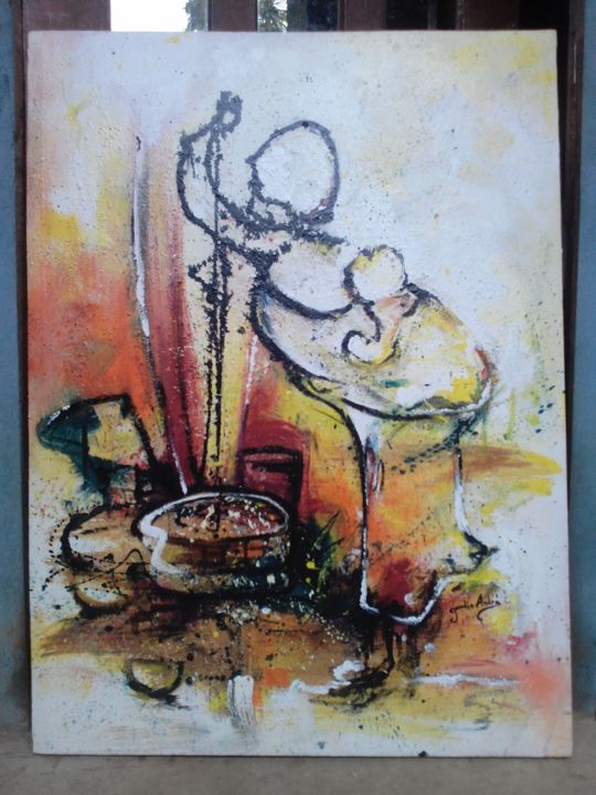 Painting titled "Mère vaillante" by Andre Jardin, Original Artwork, Acrylic