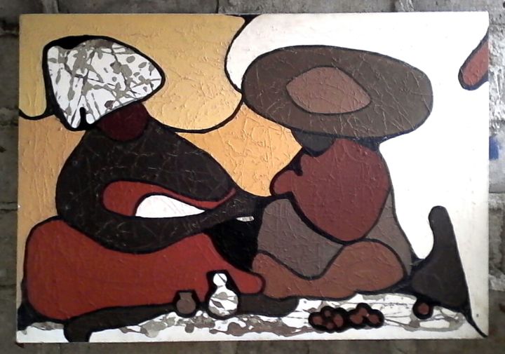 Painting titled "Marché africain" by Andre Jardin, Original Artwork, Acrylic