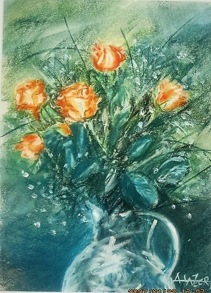 Painting titled "bouquet de roses" by Trezal, Original Artwork