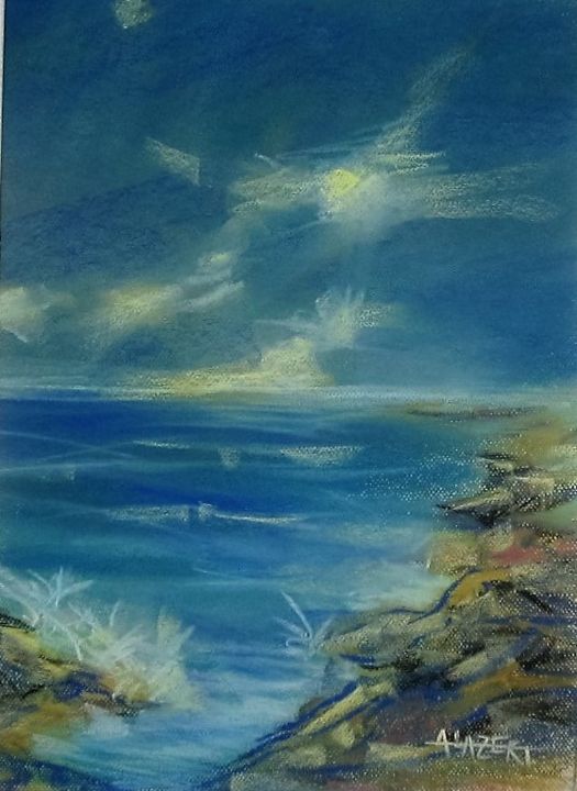 Painting titled "Soleil double" by Trezal, Original Artwork, Pastel