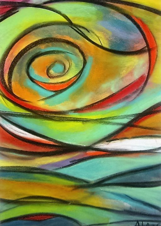 Schilderij getiteld "L'oeil du cyclone" door Trezal, Origineel Kunstwerk, Pastel