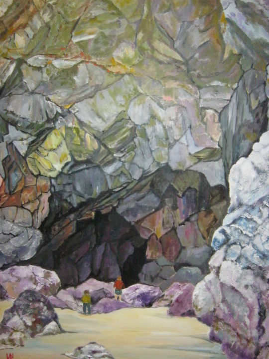 Painting titled "grotte à Pen-hat" by André Le Nen, Original Artwork, Oil