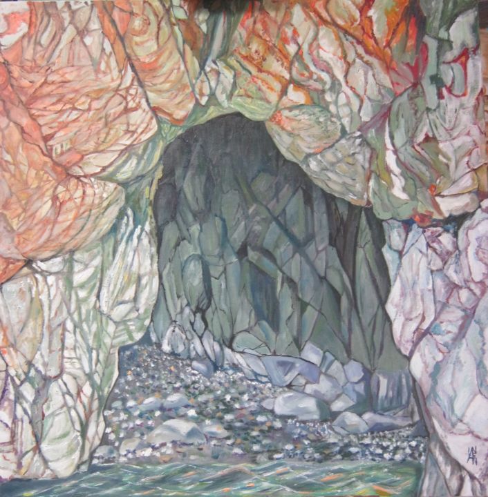 Peinture intitulée "les petites grottes…" par André Le Nen, Œuvre d'art originale, Huile