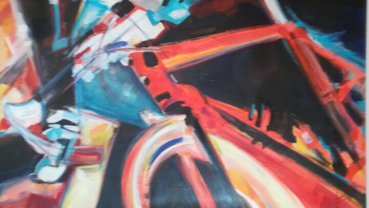 Painting titled "orange bike" by Andre Marc Serrano, Original Artwork, Acrylic