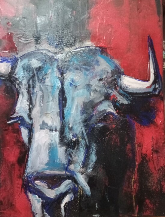 Peinture intitulée "Torro sang bleu" par Andre Marc Serrano, Œuvre d'art originale, Acrylique