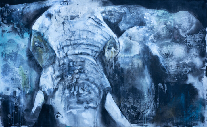 Painting titled "bigéléphant" by Andre Marc Serrano, Original Artwork, Acrylic Mounted on Wood Stretcher frame