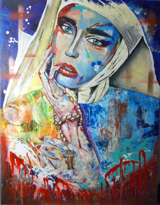 Painting titled "Nonne'Art" by André Marot, Original Artwork, Acrylic Mounted on Wood Stretcher frame