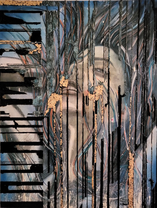 Картина под названием "L'or noir" - André Marot, Подлинное произведение искусства, Древесный уголь Установлен на Деревянная…
