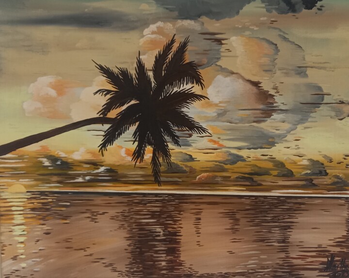 Peinture intitulée "Sunset Hawaï" par André Marthe, Œuvre d'art originale, Huile