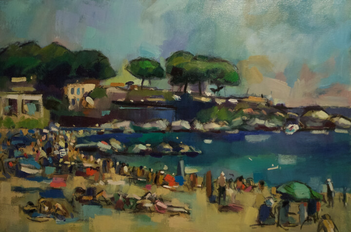 Schilderij getiteld "The Beach at Calell…" door Andre Pallat, Origineel Kunstwerk, Olie