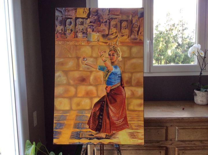 Painting titled "La danseuse cambodg…" by Andre Quesnot, Original Artwork, Oil