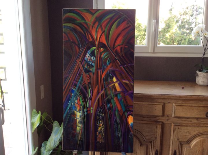 Painting titled "Cathédrale et vitra…" by Andre Quesnot, Original Artwork, Oil