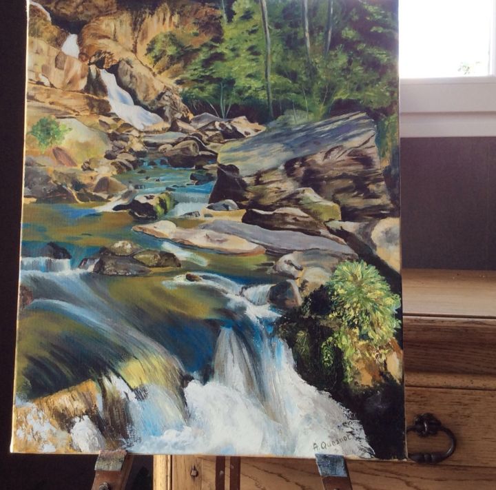 Painting titled "La cascade" by Andre Quesnot, Original Artwork, Oil