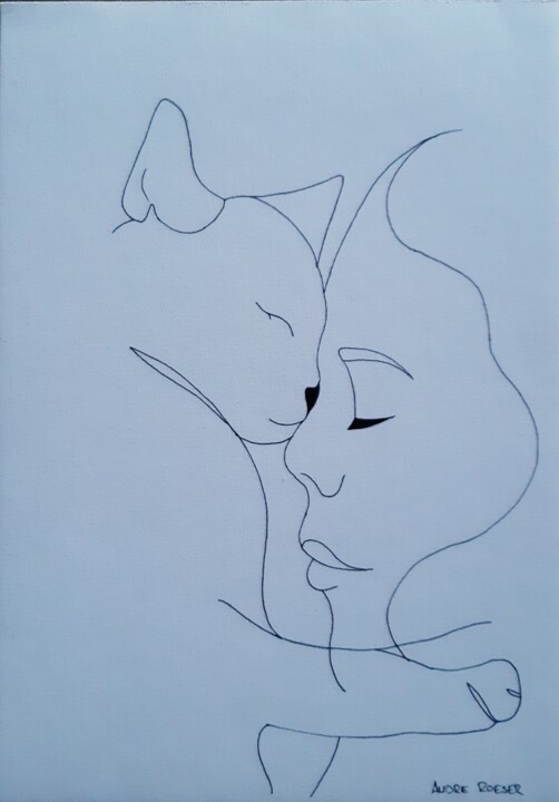 Drawing titled "Amour et tendresse" by André Roeser, Original Artwork, Marker