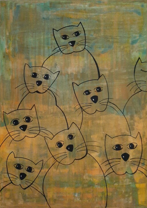 Painting titled "Chat alors ..." by André Roeser, Original Artwork, Acrylic Mounted on Wood Stretcher frame